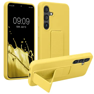 Produktbild von kwmobile Handyhülle für Samsung Galaxy S24 Hülle - TPU Silikon Case mit Fingerhalter und Stand - Schutzhülle Cover in Strahlend Gelb