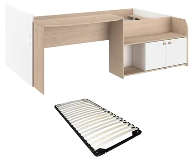 Produktbild von Kombibett 90 x 190/200 cm - Natur und Weiß + Lattenrost - MIVONA