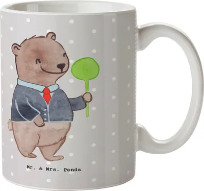 Produktbild von Mr. & Mrs. Panda Tasse Schaffner Herz - Grau Pastell - Geschenk, Teetasse, Kaffeetasse, Bedruckte, Becher, Pott