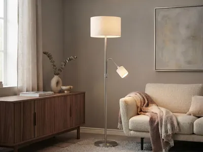 Produktbild von LED Stehleuchte & Leselampe Stoffschirm weiß für Wohnzimmer Stehlampen zum Lesen