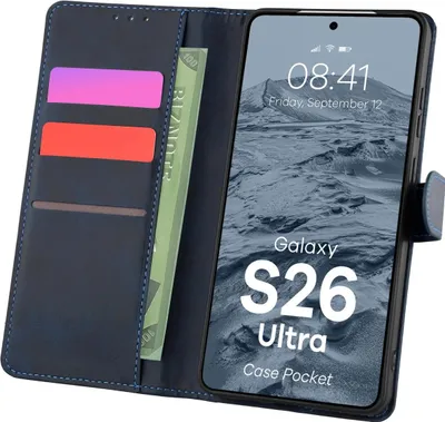 Produktbild von Handyhülle mit Klappe für Galaxy S26 Ultra, Bizon Case Pocket, Dunkelblau
