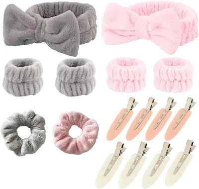 Produktbild von Make-up Stirnband Set 16 Stücke, 2 Stirnbänder, 4 Waschbänder, 2 Haarbänder, 8 Haarspangen, für Hautpflege