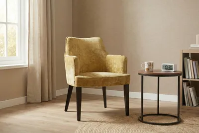 Image de Fauteuil moderne Diamond Arm – Jaune avec pieds en bois