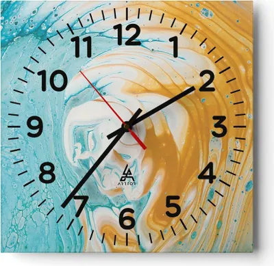 Produktbild von Wanduhr - Quadrat - Glasuhr - Abstraktion verschüttet Farben - 40x40cm - Schleichendes Uhrwerk - Lautlos - zum Aufhängen bereit - Dekoration Modern - Wanddekoration aus Glas - C4AC40x40-4742