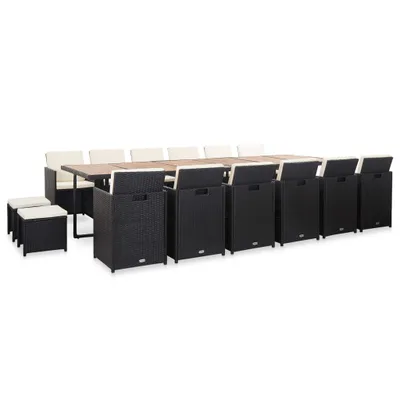 Immagine prodotto di set da pranzo da giardino da 17 pezzi con cuscini in poly rattan nero