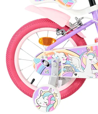 Image de Volare Unicorn, vélo pour enfants - Fille - 14 pouces - Violet - Deux freins à main