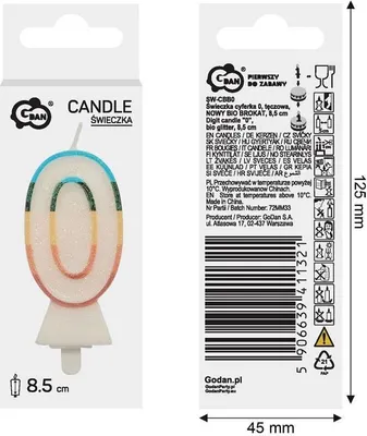 Produktbild von Regenbogen-Ziffernkerze „0“, 8,5 cm – Godan