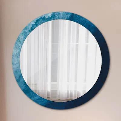 Obrázek produktu pro Ø90cm Zrcadlo - Skleněný rám s potiskem - Nástěnné zrcadlo do ložnice - Abstraktní umění
