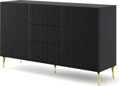 Produktbild von FURNLUX Sideboard Ravenna B Schwarz Und Gold 150cm / Hauptfarbe: Schwarz / Abmessungen: 150 x 87 x 42 cm