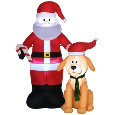 Produktbild von Aufblasbare Weihnachtsdeko Weihnachtsmann mit Hund Weihnachtsbeleuchtung inkl. Gebläse 117 x 80 x 157 cm