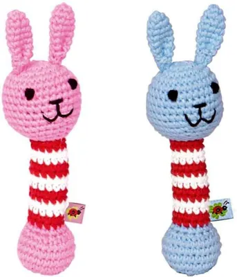 Produktbild von Die Spiegelburg - Baby Glück - Häkel-Rassel Häschen rosa bzw. hellblau