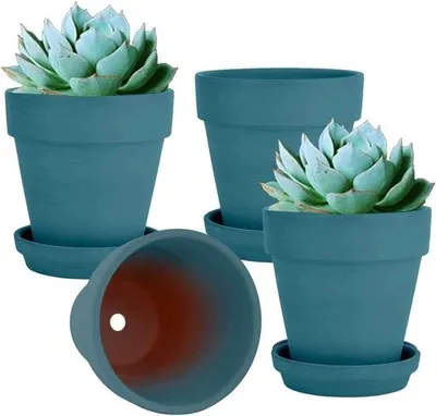 Produktbild von Famanu Terracotta Blumentöpfe 15 cm mit Untersetzern - Set von 4