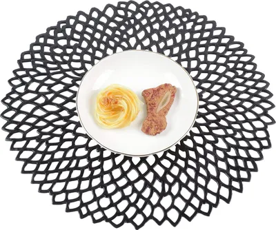 Produktbild von PVC Platzset Schwarz Abwaschbar Tischsets Rund Platzdeckchen 6er Set Platzmatten für Küche, Black-01