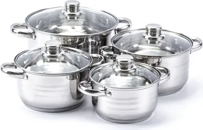 Image de SET DE CUISSONS 8 pcs Set de casseroles à induction en acier inoxydable avec couvercle en verre FLORINA