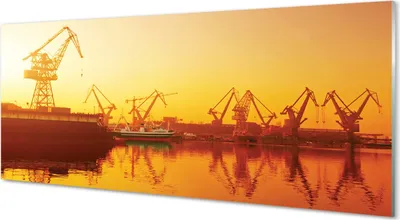 Produktbild von Glasbilder 125x50 Wandkunst Danziger Werft Sonnenaufgang