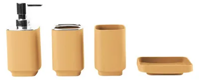 Image de Ensemble de 4 accessoires de salle de bain, couleur jaune Morandi, en plastique