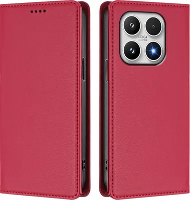 Image de Étui en cuir pour Xiaomi 17, étui à rabat magnétique en cuirPolyuréthaneavec support, rouge