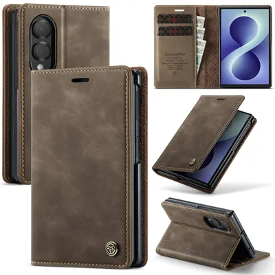 Obrázek produktu pro Kožené pouzdro pro Samsung Galaxy Z Fold 8, RFID ochranou, magnetickým zavíráním, přihrádkami na karty a funkcí stojánku Hnědý
