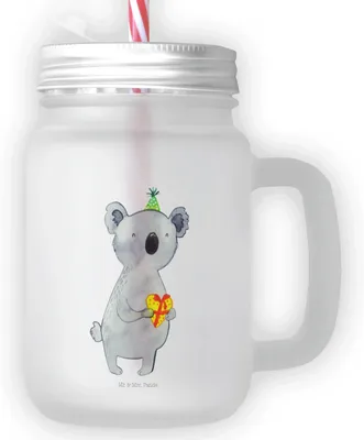 Produktbild von Mr. & Mrs. Panda Strohhalmglas Koala Geschenk - Transparent - Becher mit Strohhalm, Geburtstag, Mason Jar Glas, deckel, Party, Für Smoothies, Glasbecher