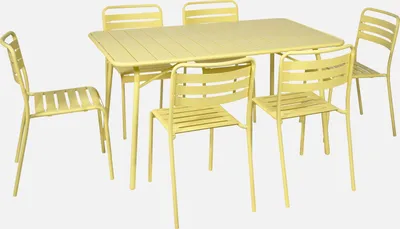 Produktbild von sweeek - Klappbarer Gartentisch aus Stahl mit 6 Stühlen - Gelb