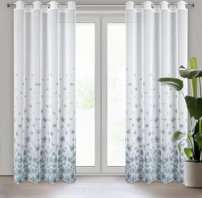 Produktbild von Vorhang ANDREA weiß türkis 140x250 cm  Ösen Ösenvorhang