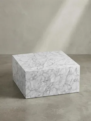 Produktbild von Couchtisch MONOBLOC 60x30x60 cm Hochglanz mit Marmor Optik Weiß, Design Wohnzimmertisch Cube Quadratisch, Lounge Beistelltisch Würfel Form