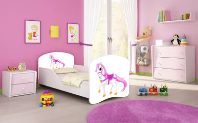 Produktbild von ACMA I Jugendbett Kinderbett Junior-Bett Komplett-Set mit Matratze Lattenrost Weiß 43 Kleines Pferd 180x80