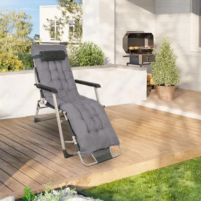 Produktbild von Gartensessel Loungesessel klappbarer Sonnenliege mit dickem Sitzkissen für Garten/Balkon Grau