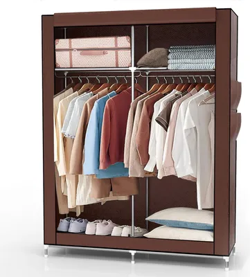 Produktbild von Intirilife Faltschrank 108x170x45 cm in KOKOS BRAUN - mit Reißverschluss Stoffschrank Kleiderschrank mit Kleiderstange, Fächern und Seitentasche - Camping Steckschrank Textil Garderobe
