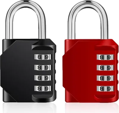 Image de ZHEGE Cadenas à 4 chiffres résistant aux intempéries Verrou de casier noir rouge