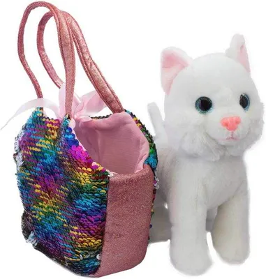 Productafbeelding van Pluche Kat met Magisch Paillettentasje - 20 cm