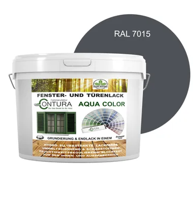 Produktbild von Contura 2Liter Fenster und Türenlack Glänzend nach RAL 2in1 mit Pinsel Möbellack Innen und Außen Holzlack - RAL 7015 Schiefergrau