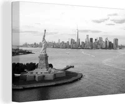Produktbild von OneMillionCanvasses® - Leinwandbilder - 150x100 cm, New York - Freiheitsstatue - Schwarz - Weiß, Wandbilder Kunstdruck Wanddekoration