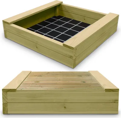 Produktbild von Sandkasten XXL Bär Bohlen aus Kiefernholz 60 mm imprägniert Sandkiste Buddelkiste Sandbox : 150 x 150 cm mit passendem Deckel Größe: 150 x 150 cm mit passendem Deckel