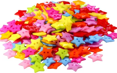 10 x Kinderknopf Stern, Ø 16 mm, 2-Loch-Knopf, Farbmix Farbmischung
