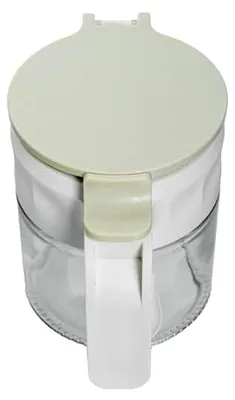Produktbild von Gewürzdose aus Glas und PP mit Löffel, 250 ml, in Weiß und Transparent, 10 x 12 x 13 cm