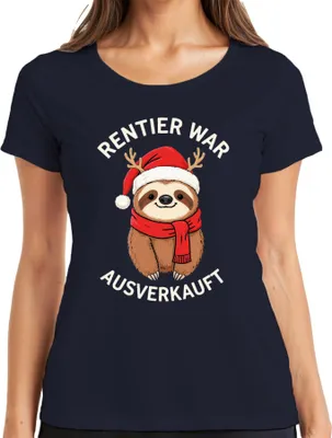 Produktbild von Rentier war t Faultier Weihnachten lustig Geschenk Damen T-Shirt, Navy, L