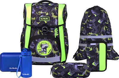 Image de McNeill sac d'école Bravo Schoolbag Set 9 pièces Dinopark noir vert fluo