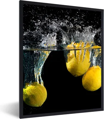 Produktbild von MuchoWow® Gerahmtes Poster Zitrone - Frucht - Stilleben - Wasser - Gelb 60x80 cm - Poster mit Schwarzem Bilderrahmen Wandposter Rahmen Foto Bilder - Premium - Wanddeko Wohnzimmer