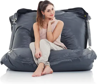 Produktbild von SMOOTHY Riesensitzsack XXL 450 Liter Indoor & Outdoor Sitzsack Grau 185x145 cm aus 100% Nylon für Kinder & Erwachsene mit Reißverschluss