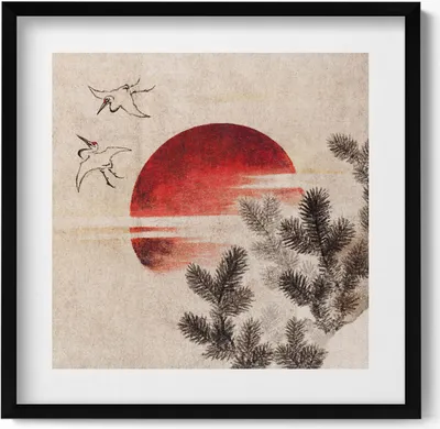 Produktbild von Japanische Sonnenuntergangskunst– Wandbild mit Rahmen – Gerahmtes Bild  – Wanddekoration – 50x50 cm –  Schwarz Rahmen
