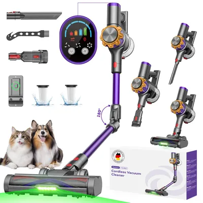 Produktbild von 75000Pa Akku Hand Stielstaubsauger 600W/70mins Akkustaubsauger,Ultraleiser Staubsauger Kabellos SmartDisplay Leichter Antiverwicklung,handstaubsauger