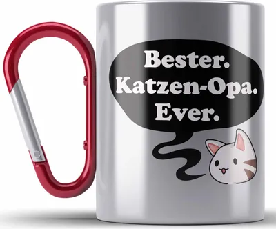 Produktbild von Trendation - Lustige Edelstahl Tasse Karabiner Opa Geschenke Großvater Vatertag Geburtstag Karabiner Edelstahl Tasse Karabiner Edelstahl mit Spruch für Opa Katzen Katzenbesitzer (Rot)
