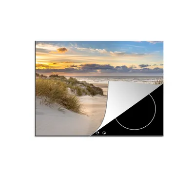 Produktbild von KitchenYeah© Herdabdeckplatte Strand - Düne - Gras - Sonnenuntergang - Meer , 59x51cm, Küche Deko, Glaskeramikkochfeld Herdabdeckung, Abdeckplatte fùr Kochfeld