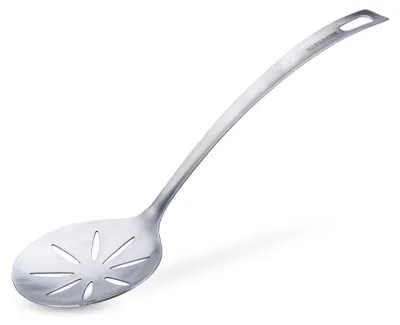 Abtropflöffel aus Edelstahl, 33 cm, spülmaschinengeeignet, silber