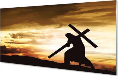 Produktbild von Glasbilder 100x50 Wandkunst Jesus Kreuz Sonnenuntergang