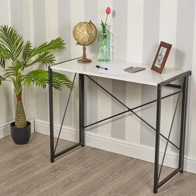 Produktbild von Klapptisch aus Holz mit Stahlbeinen für Büro oder Schlafzimmer - modern, platzsparend
