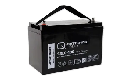 A black battery with a handle on a white background.