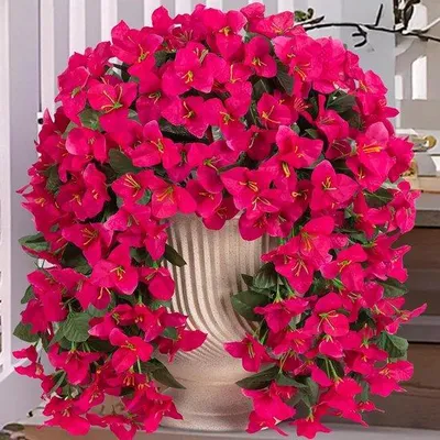 Immagine prodotto di Fiori di bouganville artificiali - Piante ricadenti da esterno - Seta resistente ai raggi UV - 2 mazzi - Set di fiori viola, rosa e rossi