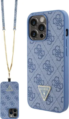 Immagine prodotto di Custodia Guess per iPhone 13 Pro - Crossbody con logo in metallo e strass - Blu